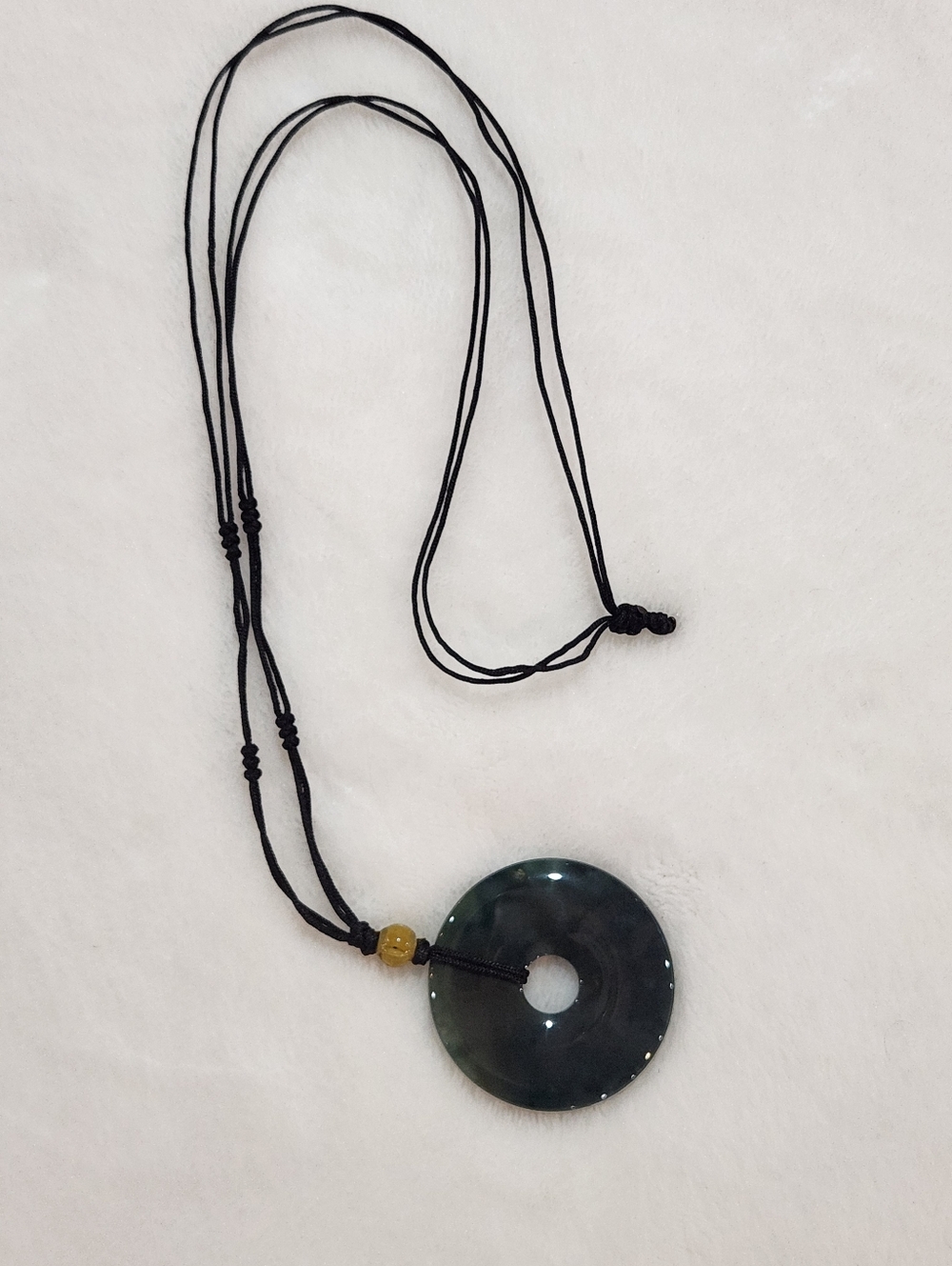 Nephrite Jade Handcrafted Donut Necklace w/Carved Accent